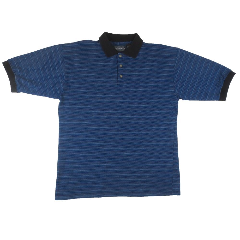 Members Only Polo Shirt Mens Med Blue Geometric Stripe‎ Short Sleeve Golf Preppy